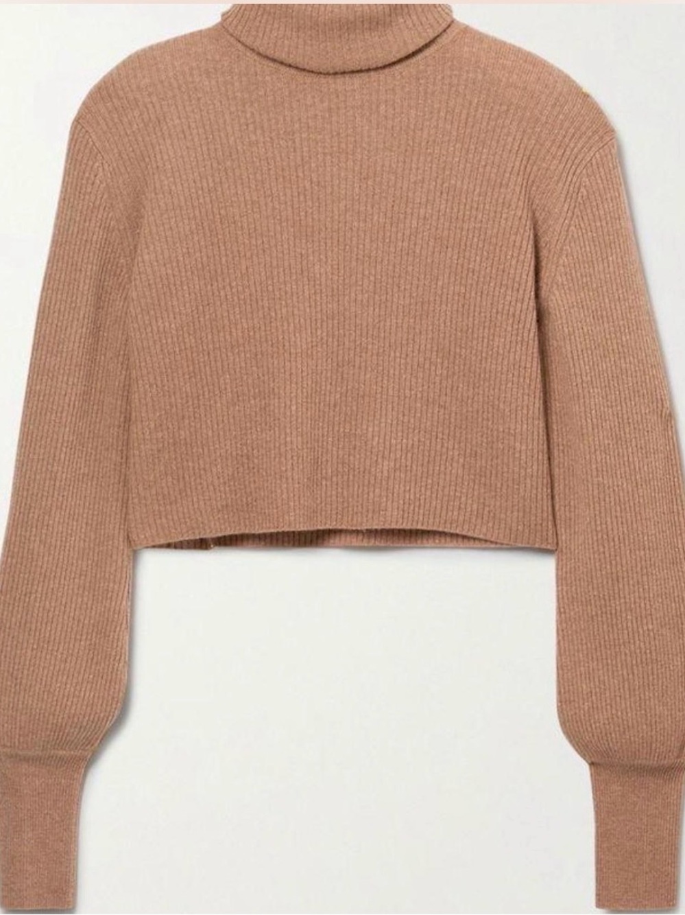 Reformation Cropped Ribbed Turtleneck Sweater - Camel Brown
